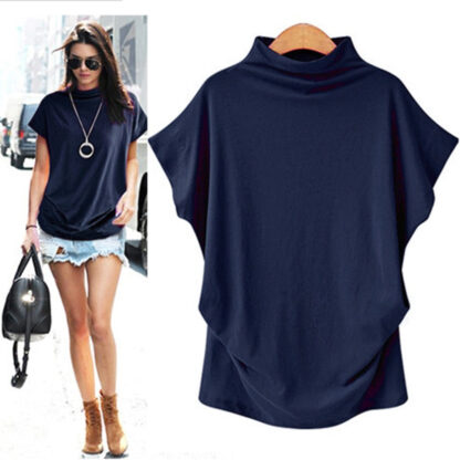 Women's Casual Turtleneck Short Sleeve Cotton Blouse Top Shirt - Superhero Gym Gear