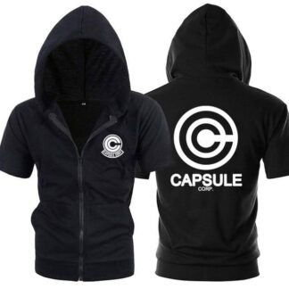 Dragon Capsule Black Zip Up Short Sleeve Hoodie - FitKing