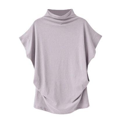 Women's Casual Turtleneck Short Sleeve Cotton Blouse Top Shirt - Superhero Gym Gear