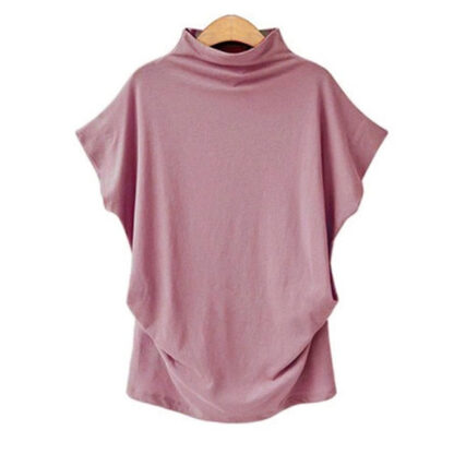 Women's Casual Turtleneck Short Sleeve Cotton Blouse Top Shirt - Superhero Gym Gear